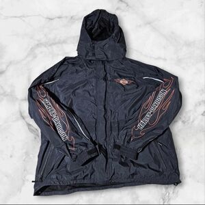 Vintage Harley Davidson Mens Motorcycle Windbreaker Jacket Black Zip Hood Sz 2XL